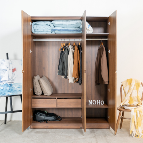 MOHO HOBRO 301 Wooden Wardrobe Set with 3 Doors and Hanging Rod